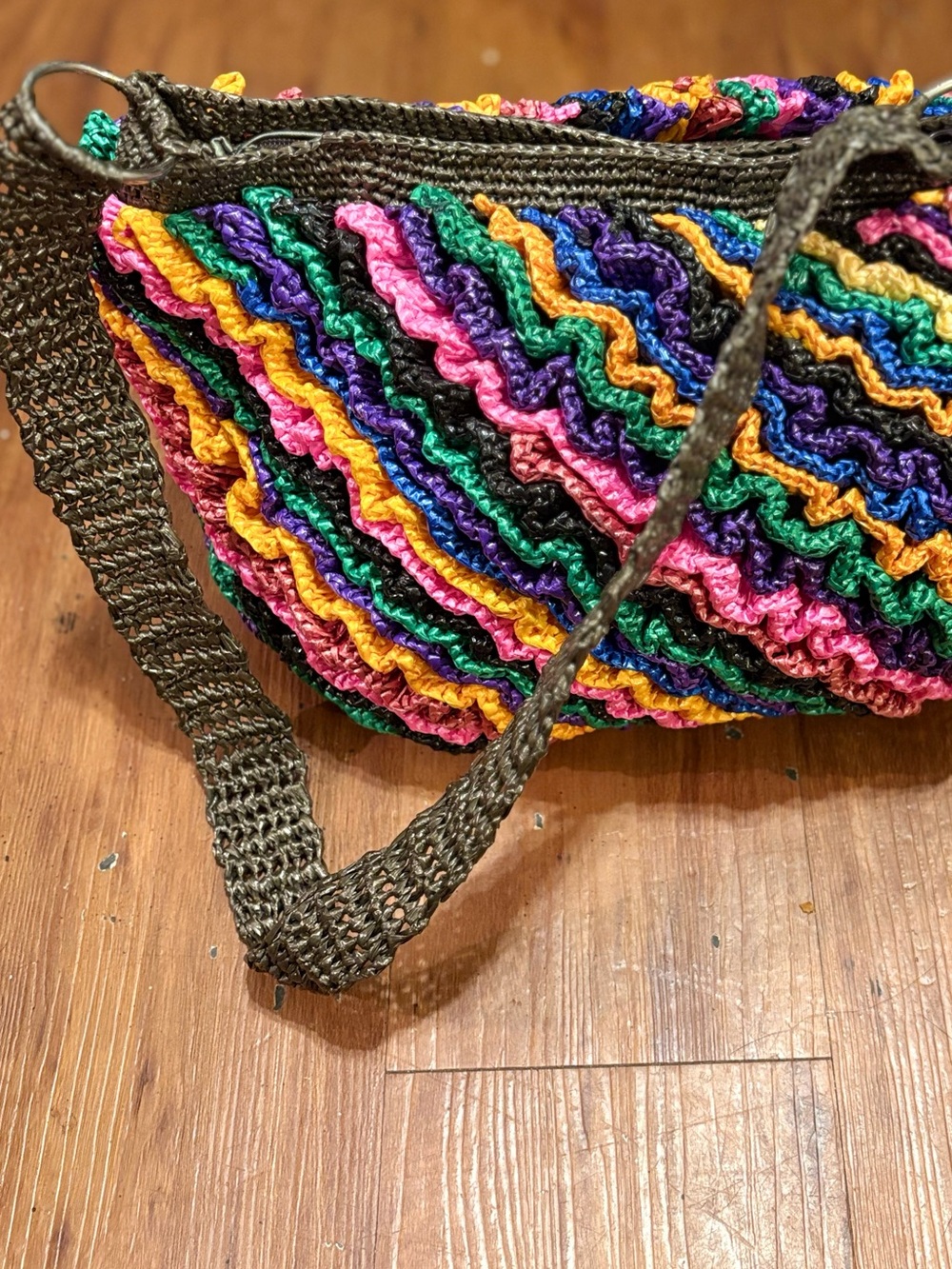 Handwoven Multicolor Crochet Shoulder Bag - Vibrant Rainbow Design
